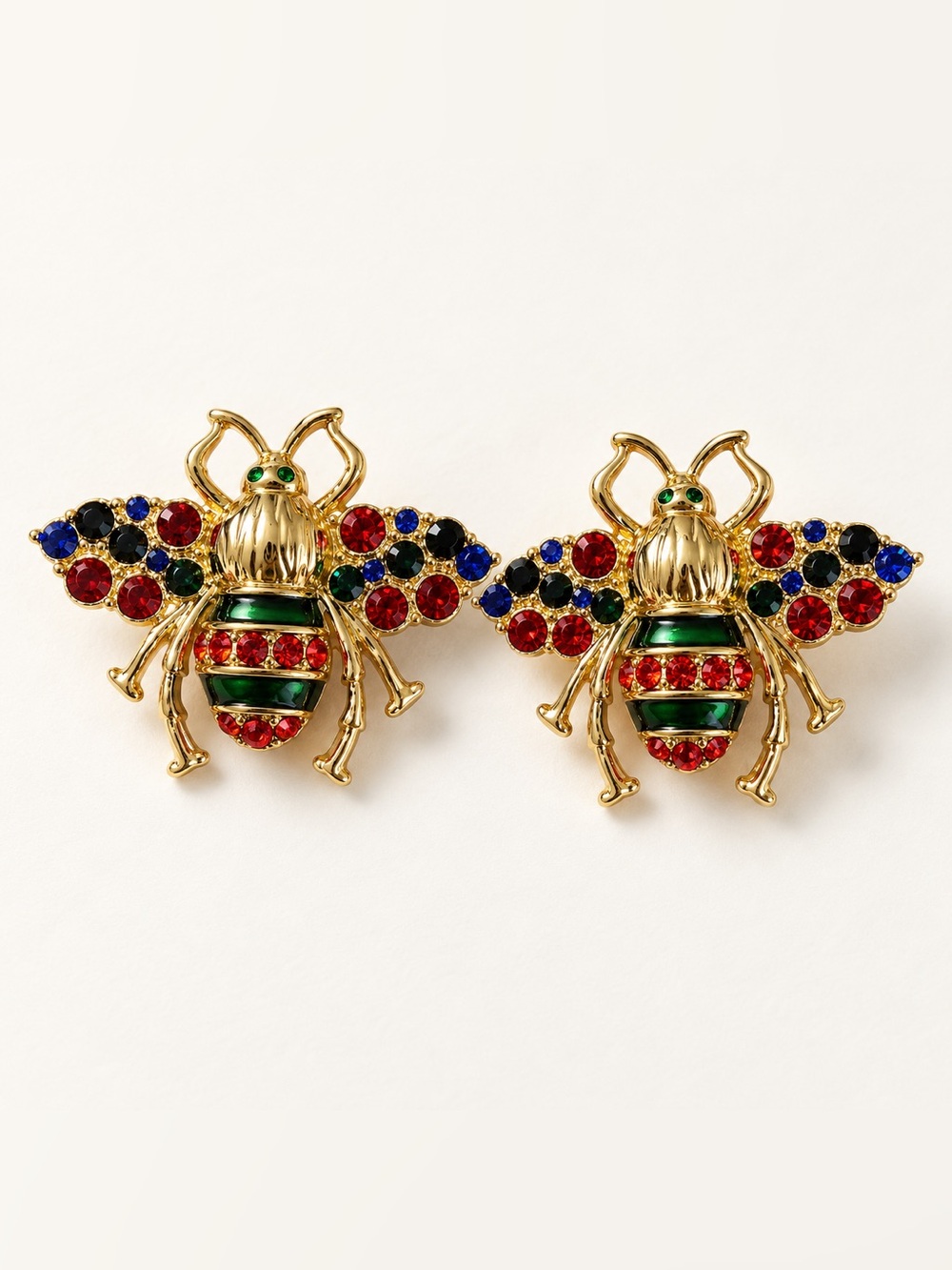 Multicolor Bee Statement Earrings - Green & Red